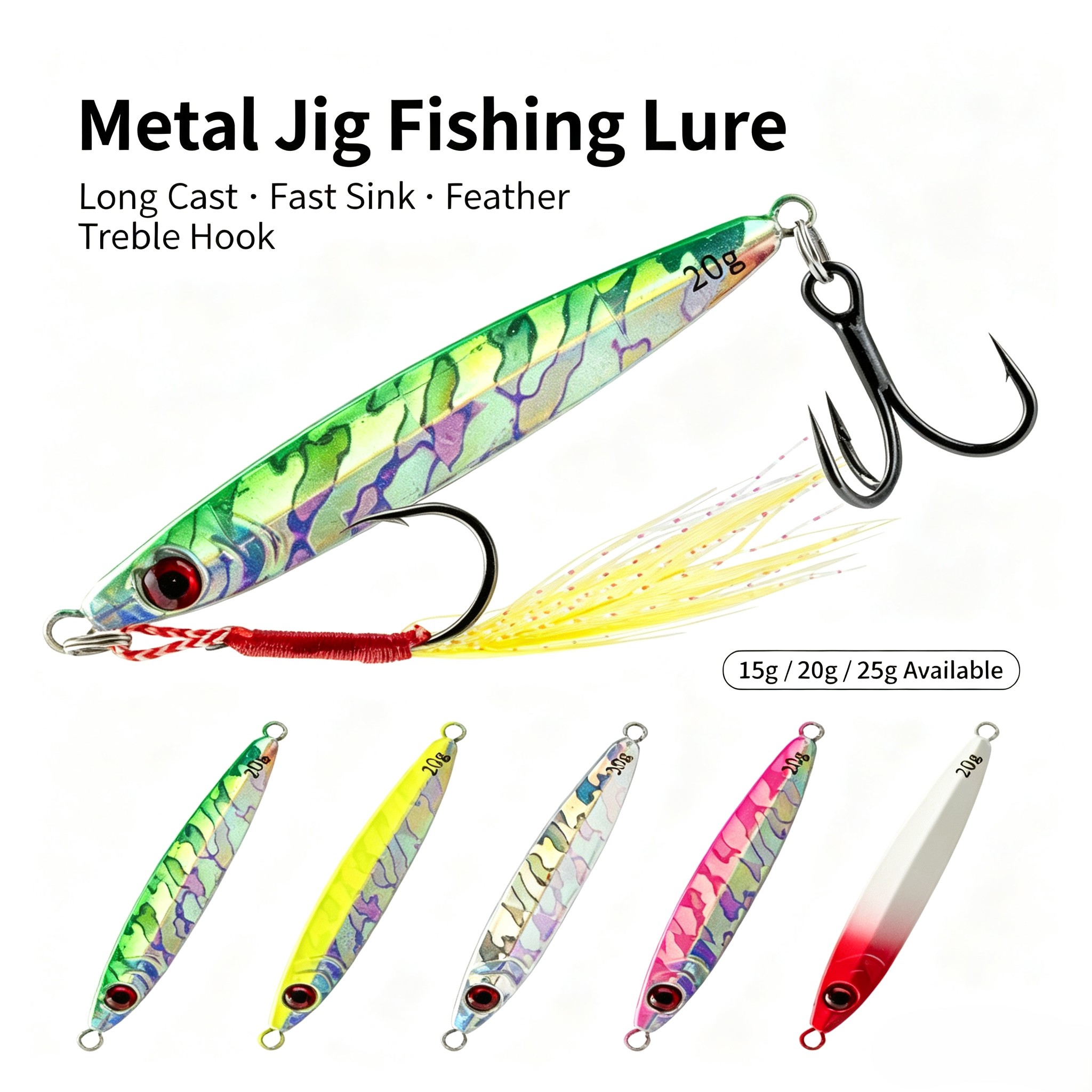 Fishing Hook Treble - 3-delige metalen jig-lokset, asymmetrisch snel zinkend